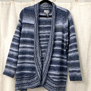 Catherines Blue and Gray Striped Open-Front Cardigan Sweater